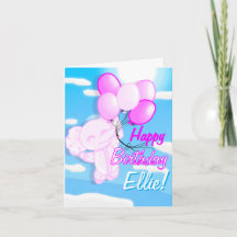 Roze en blauwe verjaardagskaart met een olifant