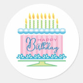 Roze en Blauwe Verjaardagstaart Sticker (Voorkant)