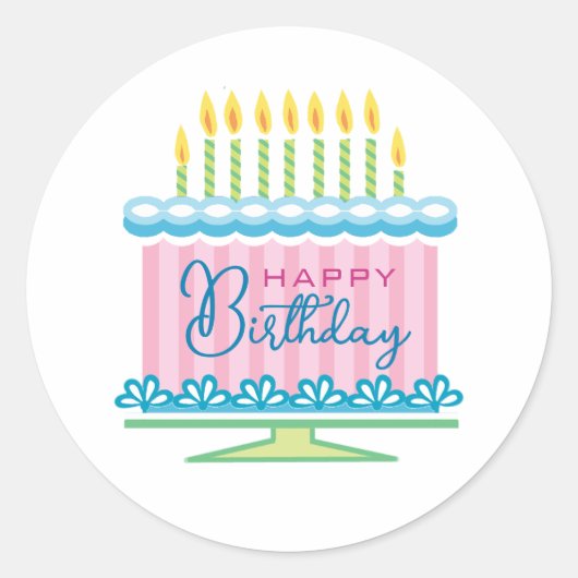 Roze en Blauwe Verjaardagstaart Sticker (Voorkant)