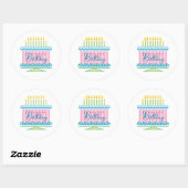 Roze en Blauwe Verjaardagstaart Sticker (Vel)