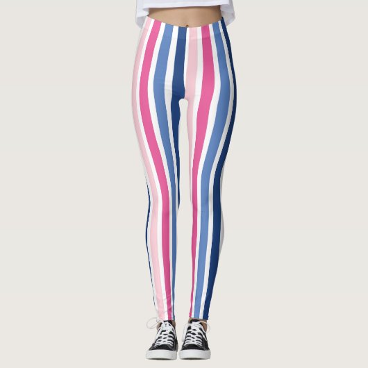 Roze en blauwe verticale strepen leggings (Voorkant)