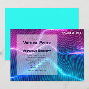 Roze en Blauwe Virtuele Gloed Verjaardagsfeestje Kaart
