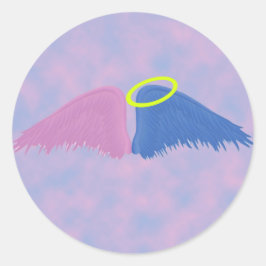 Roze en blauwe vleugels met halo ronde sticker