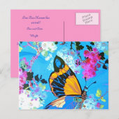 Roze en blauwe vlinder briefkaart (Voorkant / Achterkant)