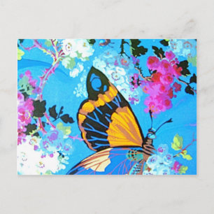Roze en blauwe vlinder briefkaart