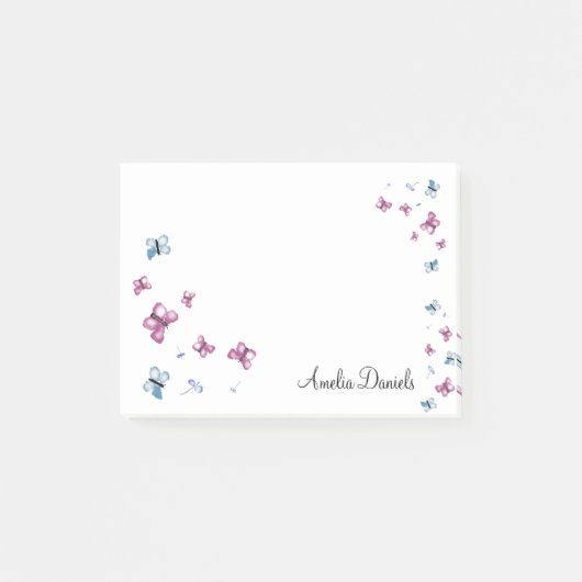 Roze en Blauwe vlinder Gepersonaliseerd Post-it® Notes (Voorkant)