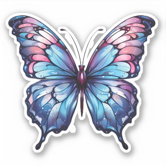 Roze en Blauwe Vlinder illustratie Sticker (Voorkant)