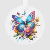 Roze en blauwe vlinder in bloemen gepersonaliseerd ornament (voorkant)