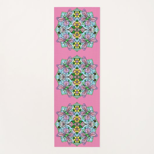 Roze en Blauwe Vlinder Mandala Patterned Yogamat (Voorkant)