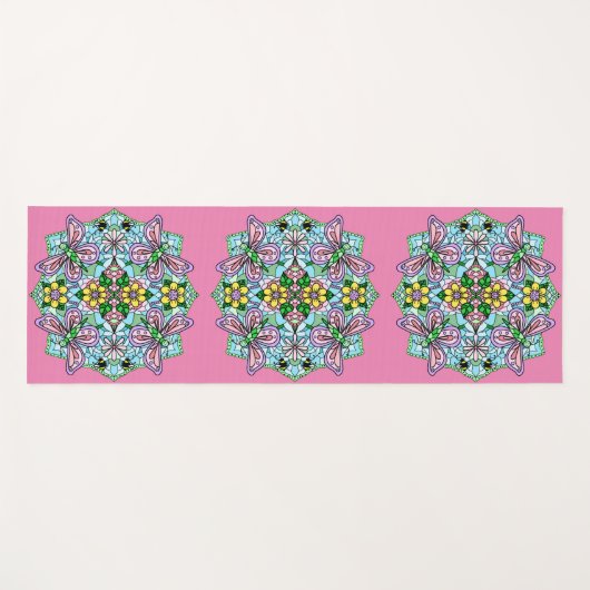Roze en Blauwe Vlinder Mandala Patterned Yogamat (Voorkant (horizontaal))