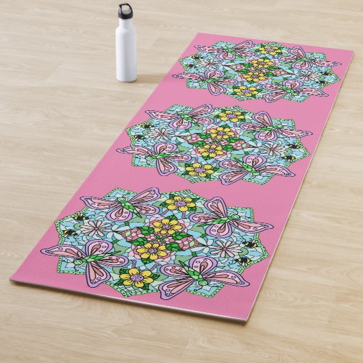 Roze en Blauwe Vlinder Mandala Patterned Yogamat (In situ)