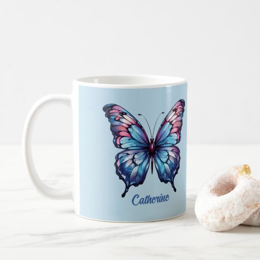 Roze en Blauwe Vlinder Mok (Met donut)