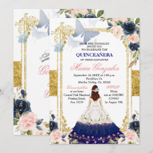 Roze en blauwe vlinder Quinceanera Mexican Birthda Kaart