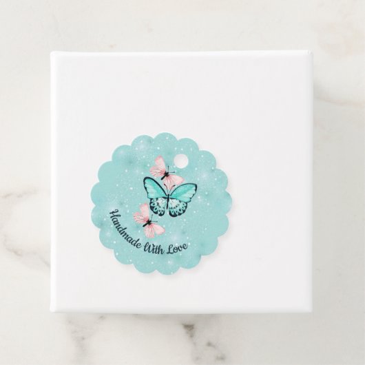 Roze en blauwe vlinders, Handgemaakt met liefde Bedankjes Labels (In situ)