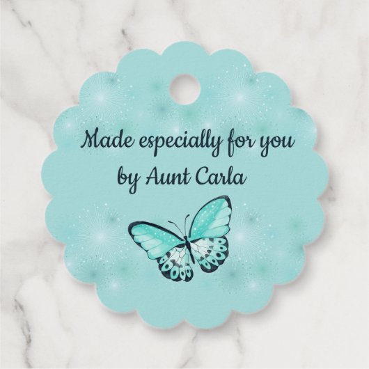 Roze en blauwe vlinders, Handgemaakt met liefde Bedankjes Labels (Achterkant)