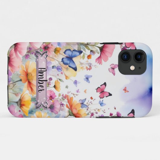 Roze en Blauwe Vlinders iPhone / iPad case (Achterkant (horizontaal))