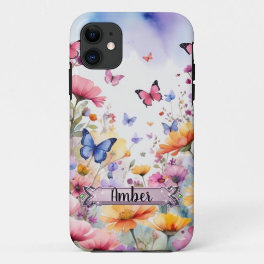 Roze en Blauwe Vlinders iPhone / iPad hoesje (Achterkant)