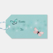 Roze en Blauwe Vlinders "Met Liefde" Cadeaulabel (Achterkant Horizontaal)
