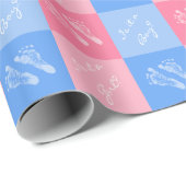 Roze en blauwe voetafdrukken Baby Cadeaupapier (Rol Hoek)