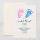 Roze en blauwe voetstappen Gender Reveal Party Kaart (Voorkant / Achterkant)