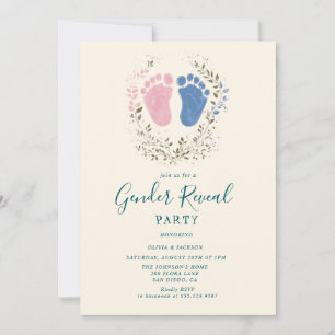 Roze en blauwe voetstappen Gender Reveal Party Kaart