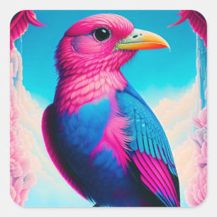 Roze en blauwe vogel vierkante sticker