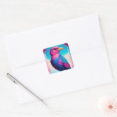 Roze en blauwe vogel vierkante sticker (Envelop)