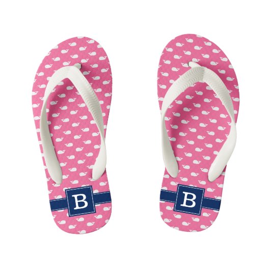 Roze en blauwe walvissen vierkant monogram kinder teenslippers (Voetbed)