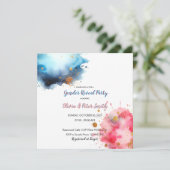 Roze en Blauwe Watercolour Geslacht Onthullen Save The Date (Staand voorkant)