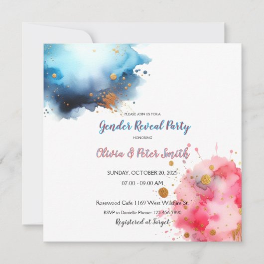 Roze en Blauwe Watercolour Geslacht Onthullen Save The Date (Voorkant)
