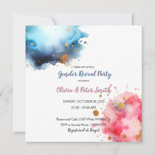 Roze en Blauwe Watercolour Geslacht Onthullen Save The Date