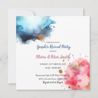 Roze en Blauwe Watercolour Geslacht Onthullen Save The Date