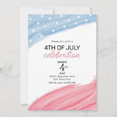 Roze en blauwe Waterverf 4 juli Uitnodigingen (Voorkant)