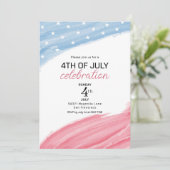 Roze en blauwe Waterverf 4 juli Uitnodigingen (Staand voorkant)