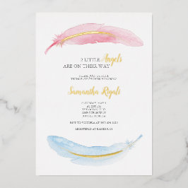 Roze en blauwe Waterverf Baby shower Folie Uitnodiging