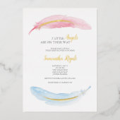 Roze en blauwe Waterverf Baby shower Folie Uitnodiging (Voorkant)