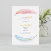 Roze en blauwe Waterverf Baby shower Folie Uitnodiging (Staand Voorkant)