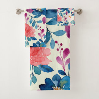 Roze en blauwe Waterverf Bad Handdoek