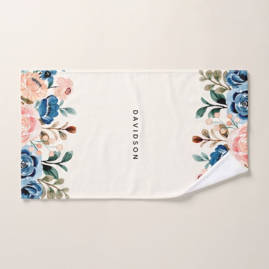 Roze en blauwe Waterverf bloemen Bad Handdoek (Handdoek)