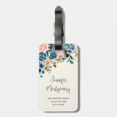 Roze en blauwe Waterverf bloemen Bagagelabel (Achterkant verticaal)