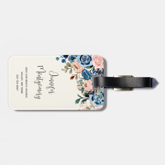 Roze en blauwe Waterverf bloemen Bagagelabel (Achterkant horizontaal)