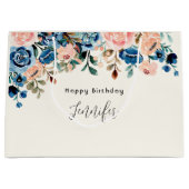 Roze en blauwe Waterverf Bloemen Birthday Groot Cadeauzakje (Voorkant)