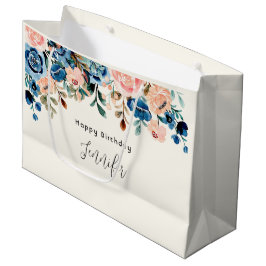 Roze en blauwe Waterverf Bloemen Birthday Groot Cadeauzakje