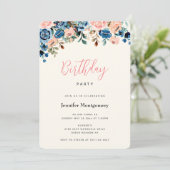 Roze en blauwe Waterverf Bloemen Birthday Kaart (Staand voorkant)