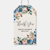 Roze en blauwe Waterverf bloemen bruiloft Cadeaulabel (Voorkant)