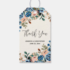 Roze en blauwe Waterverf bloemen bruiloft Cadeaulabel