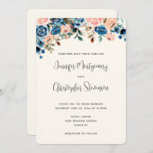 Roze en blauwe Waterverf bloemen bruiloft Kaart (Voorkant / Achterkant)