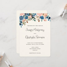 Roze en blauwe Waterverf bloemen bruiloft