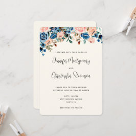 Roze en blauwe Waterverf bloemen bruiloft Kaart