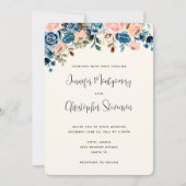 Roze en blauwe Waterverf bloemen bruiloft Kaart (Voorkant)